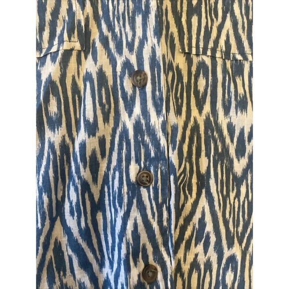 Pilcro anthropologie Button Up short sleeve casual blue geometric medium blouse - Picture 2 of 9